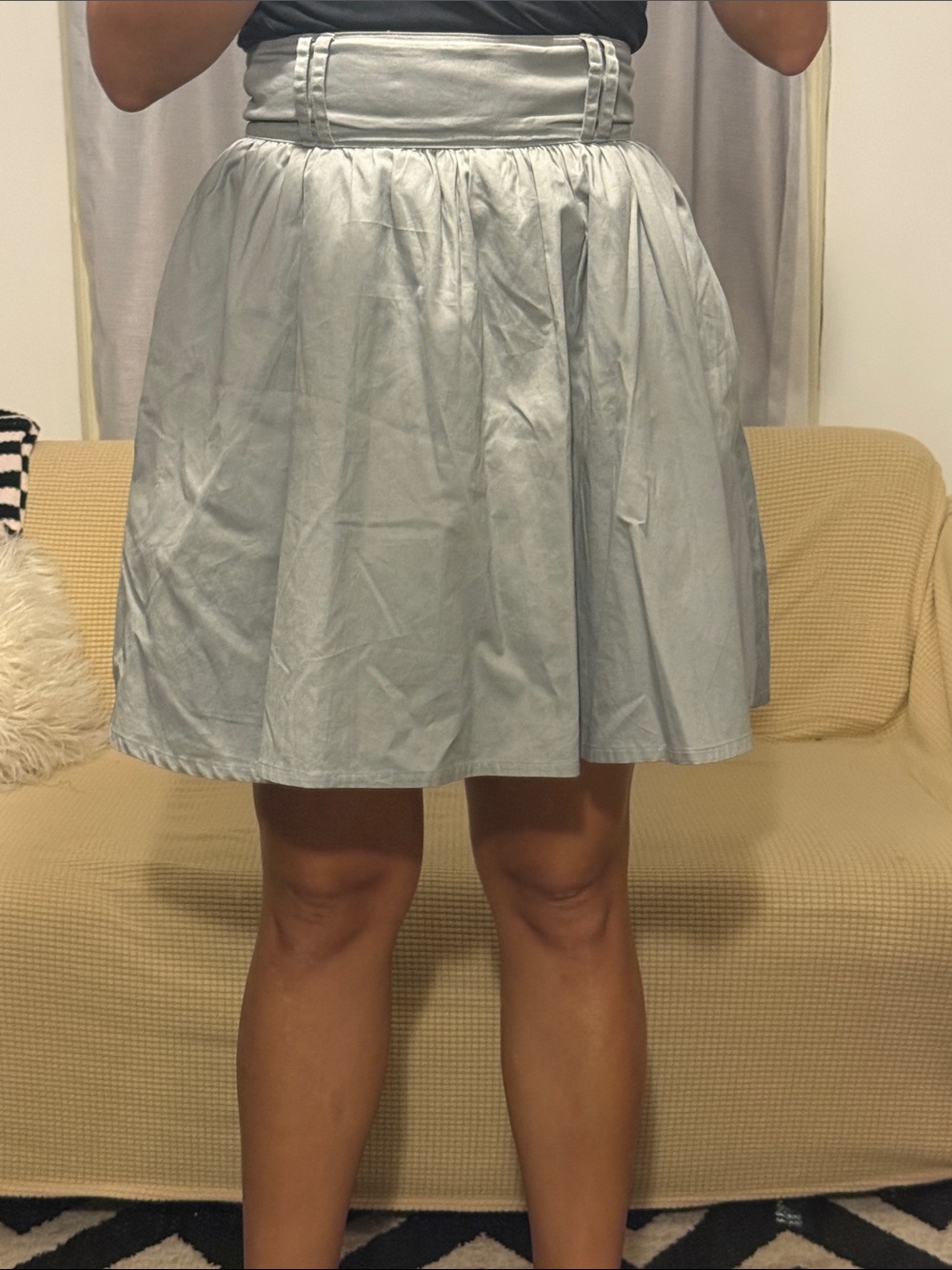 Light Silver Pleated A-Line Skirt - Women's